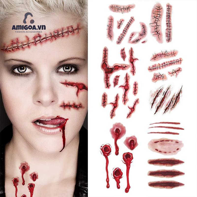 Miếng Dán Hình Xăm Chống Nước Phong Cách Halloween Kinh Dị Độc Đáo