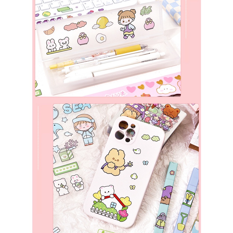 Bộ 6 Miếng Dán Hình Cô Gái Hoạt Hình Dễ Thương Chống Thấm Nước Độc Đáo Trang Trí Sổ Tay DIY