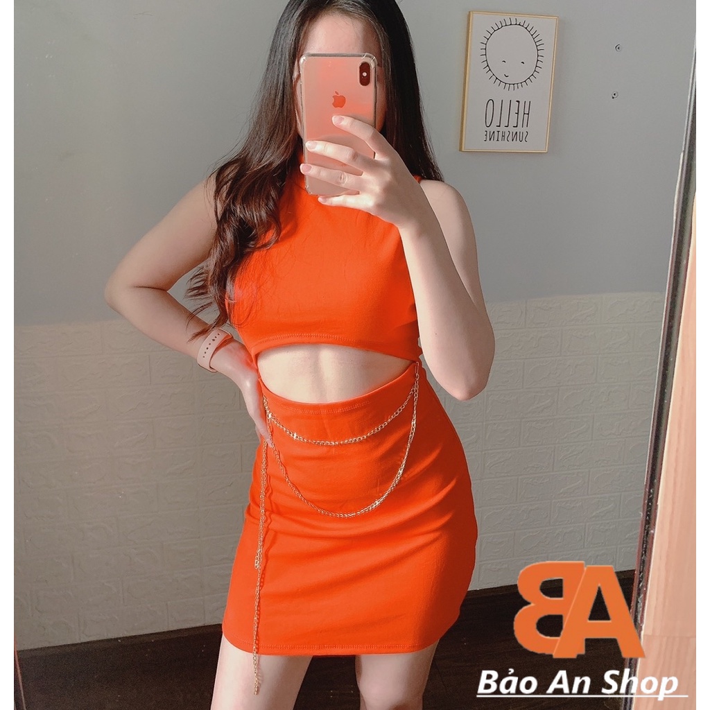 Đầm body 3 lỗ phối xích eo chất vải thun Borip