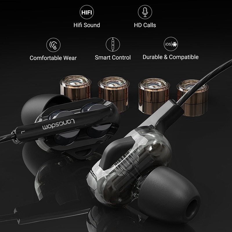 Tai nghe có dây HIFI giắc cắm 3.5mm Langsdom D4C