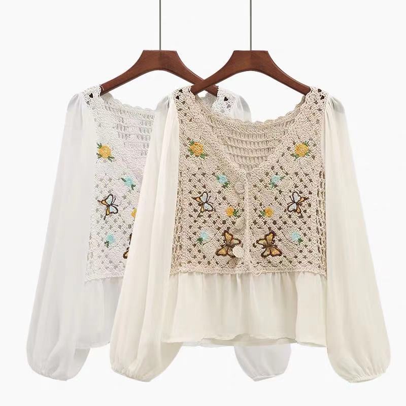 Áo voan SUXI phối ren phong cách Hàn Quốc dành cho nữ