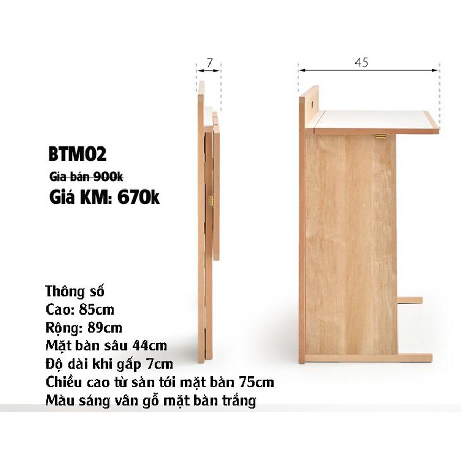 Bàn học thông minh gấp gọn Mẫu BTM02