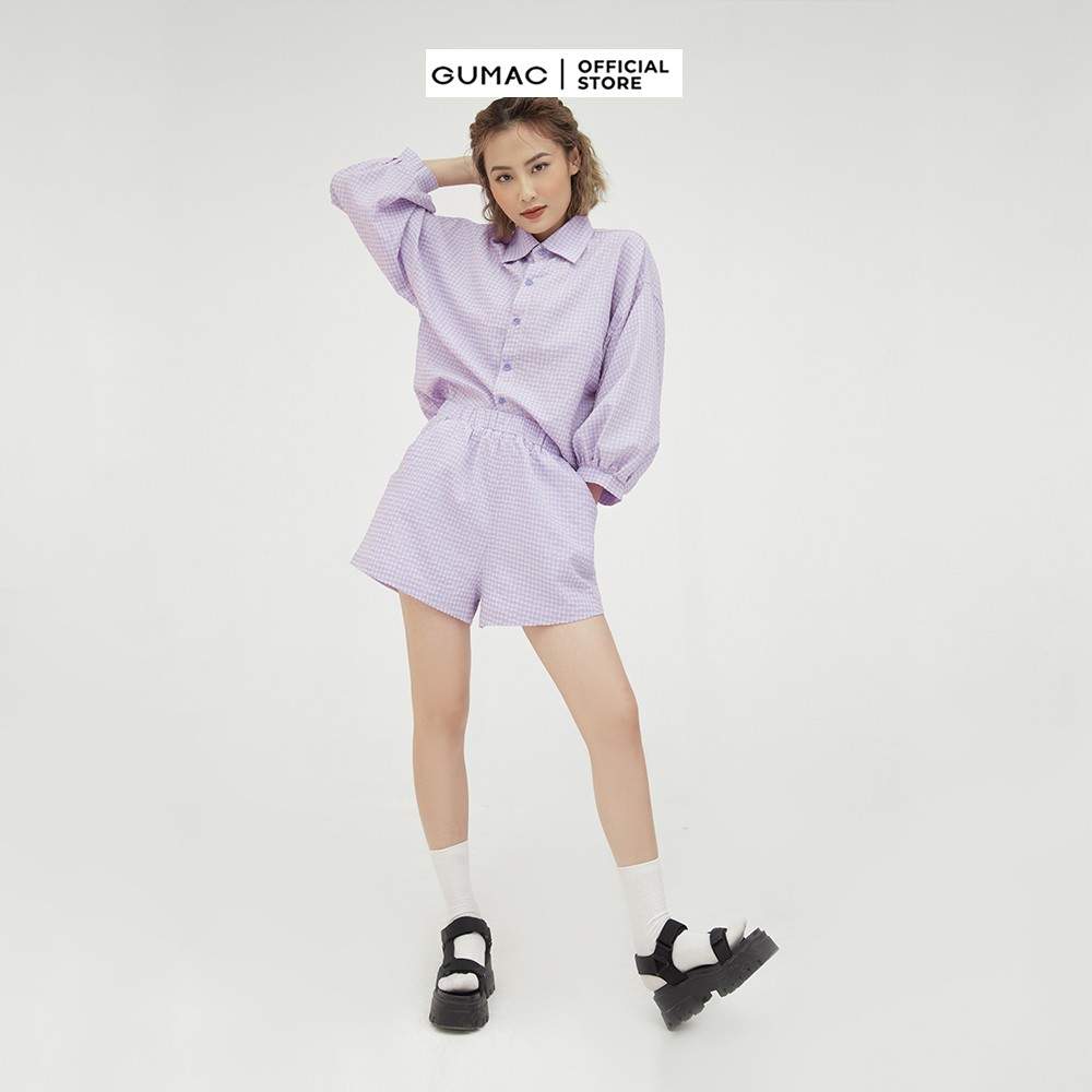 [Mã WABRGUSBD2 giảm 10% tối đa 50k đơn từ 250k] Áo sơ mi nữ caro phom rộng màu tím GUMAC AB5117 | BigBuy360 - bigbuy360.vn