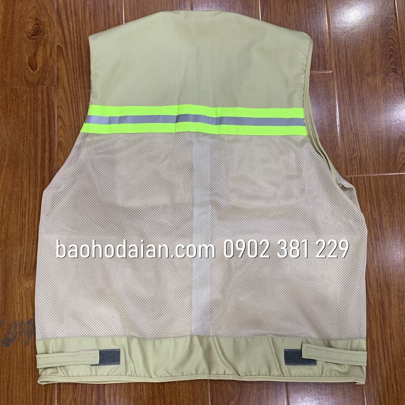 Áo ghi lê phản quang màu vàng mơ 3 kéo 6 túi