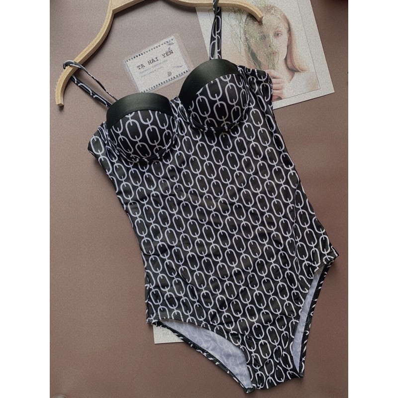 (Hàng Quảng Châu) Bộ bơi, bikini liền thân hoạ tiết xích cực sang chảnh, sexy, tôn dáng, chất thun lạnh co giãn 4 chiều