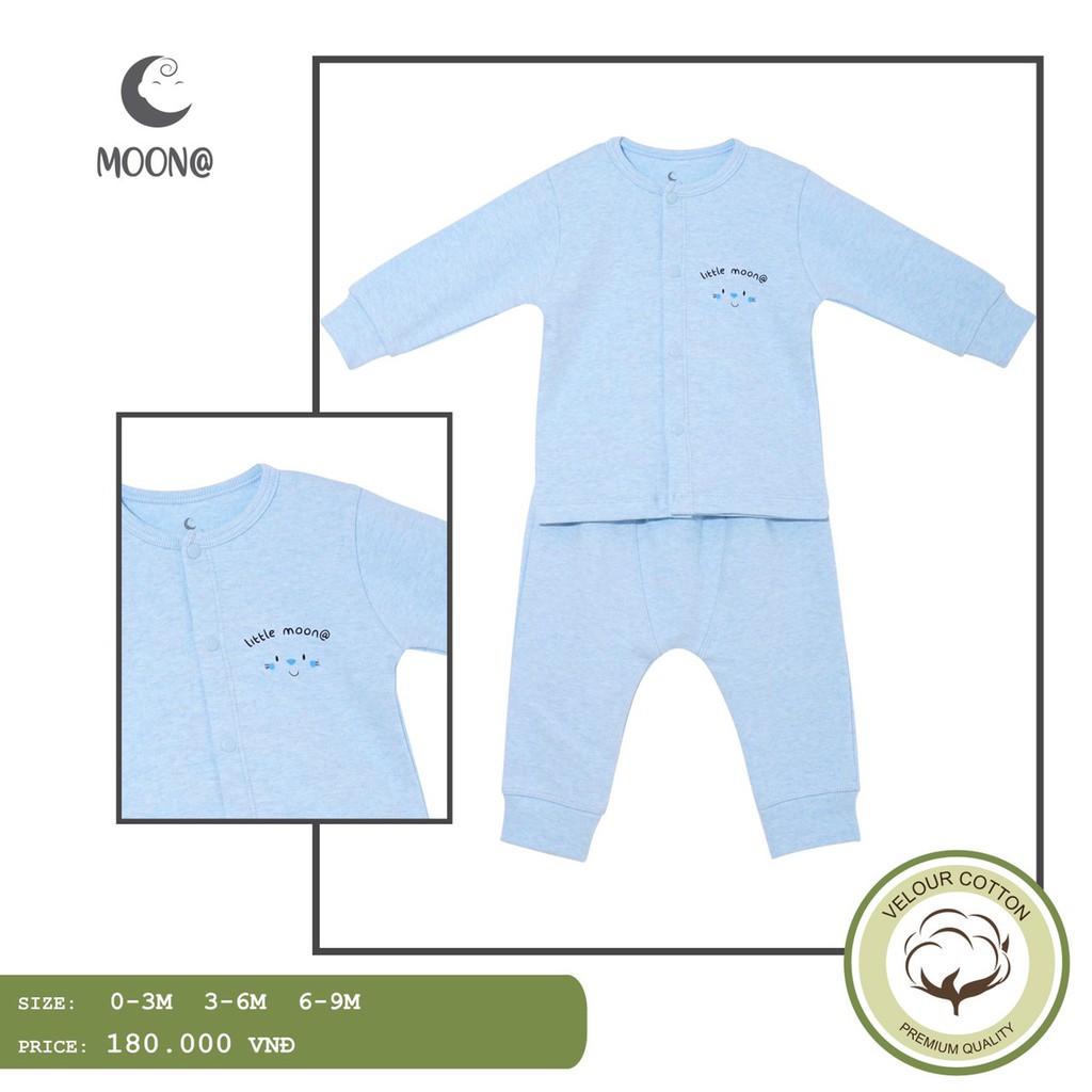 [CHÍNH HÃNG] Bộ dài tay cài giữa cotton nhung túi bụng họa tiết trẻ em Moon