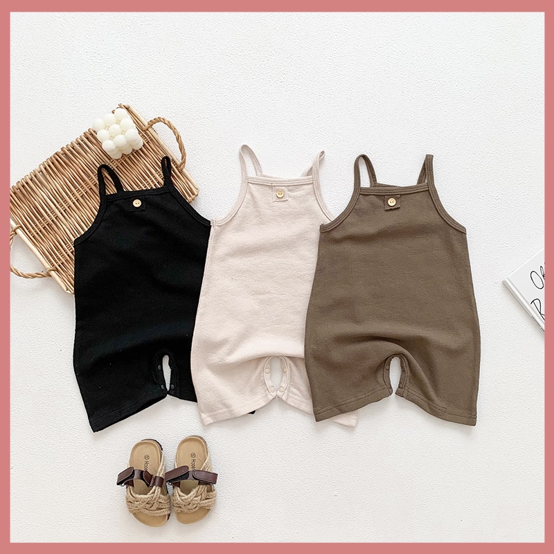 Áo Liền Quần Hai Dây Màu Sắc Trơn Mùa Hè Bằng Cotton Cho Bé Sơ Sinh