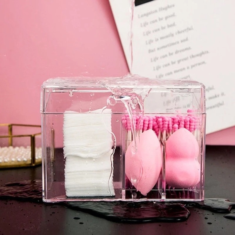 Hộp Đựng Bút Chì/Cọ Trang Điểm/Cọ Trang Điểm Bằng Acrylic Trong Suốt Đa Năng Chống Thấm Nước Có Nắp Đậy Và Bông Tẩy Trang