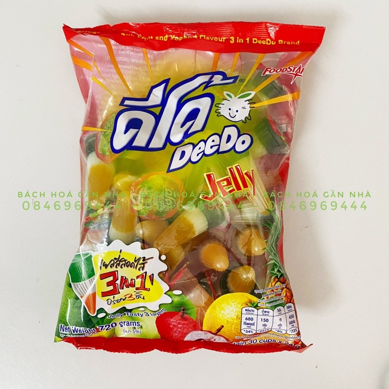 Thạch trái cây Deedo 3 trong 1 Thái Lan gói 720g (30 cốc x 24g)