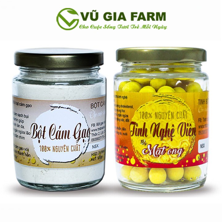 Combo Tinh Nghệ Viên Mật Ong + Bột Cám Gạo - Nguyên Chất Bảo Lộc Vũ Gia (100g/hũ)