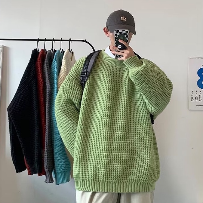 Áo sweater Dệt Kim Tay Dài Cổ Tròn Đơn Giản Thời Trang unisex Phong Cách Hàn Quốc