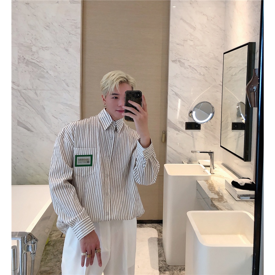 Áo Sơ Mi Tay Dài Kẻ Sọc Dọc Cao Cấp Thời Trang Hàn Quốc Cho Nam