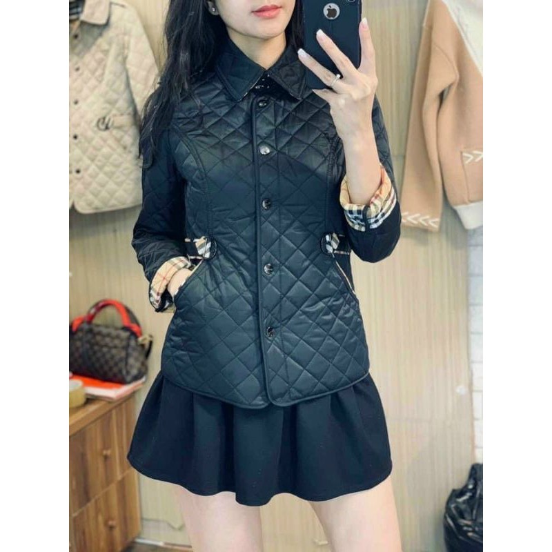 A682 Áo phao trần trám nữ, áo phao dáng ngắn trần trám thiết kế cổ đức, cúc bấm, phối kẻ bbr thời trang | BigBuy360 - bigbuy360.vn