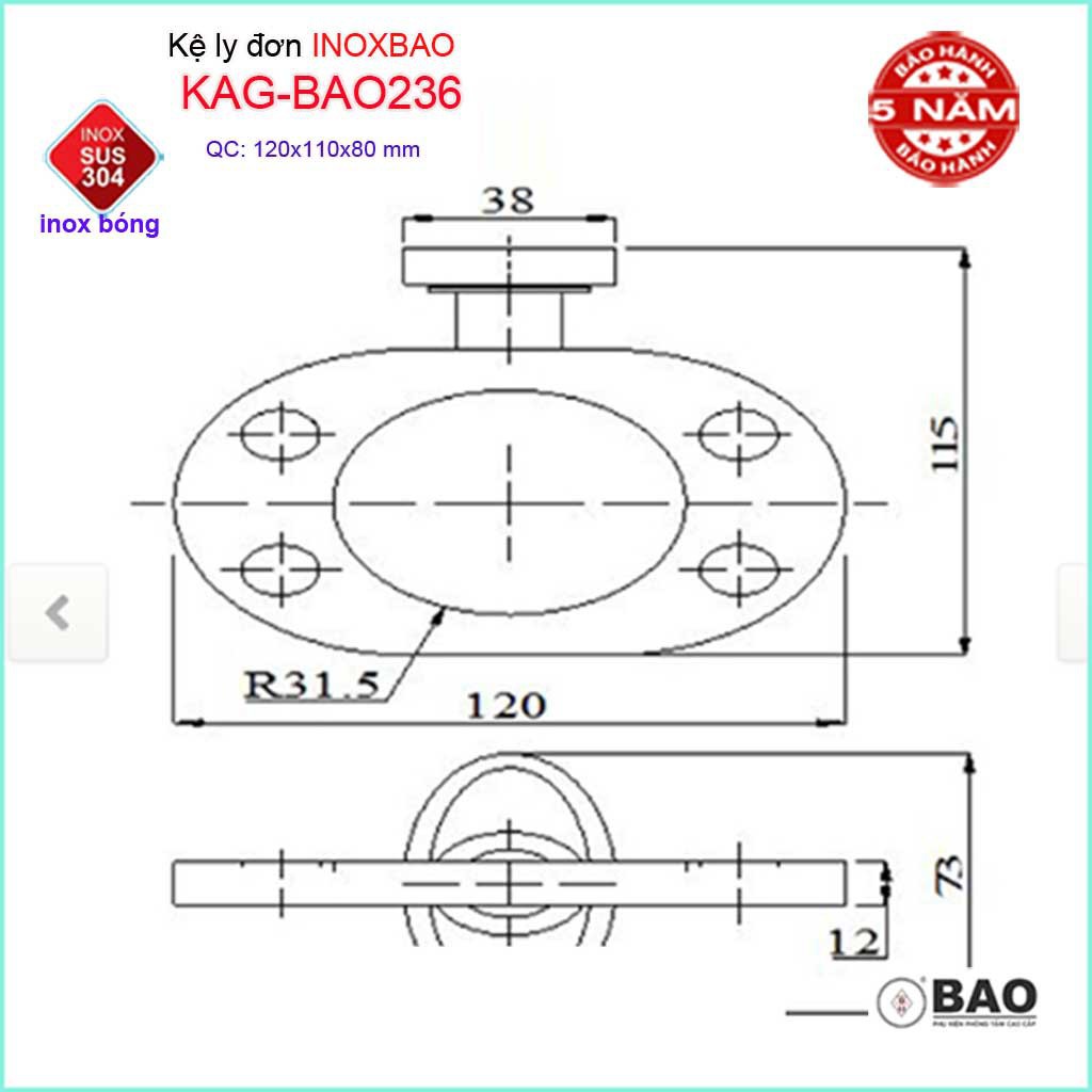 Kệ ly đơn Inox Bảo, kệ ly Inox SUS304 KAG-BAO236