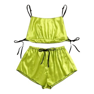 Bộ Đồ Ngủ Lụa Satin Phối Nơ Cho Nữ