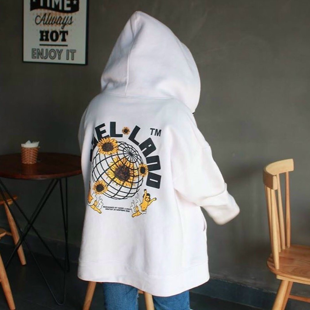 Áo Khoác Hoodie Nỉ Không Xù lông Dành Cho Nam Cho Nữ LOKI SHOP Có Mũ Chất Nỉ Form rộng in hình Angel Land Đôi Unisex