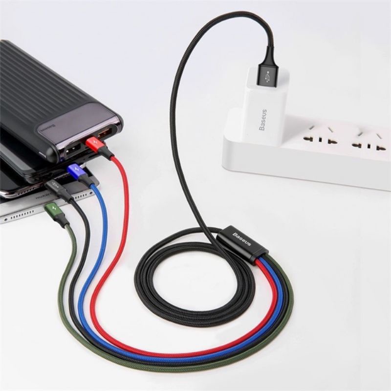 [BASEUS]Cáp Sạc Nhanh 3.5A 4 Đầu ( 2iphone  ,1 Micro Usb,1 Type C ) Rapid Series IPtablet táo Samsung