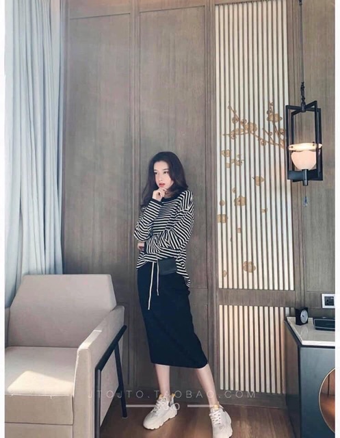 SET ÁO KẺ CHÂN VÁY-video ảnh sàn thật