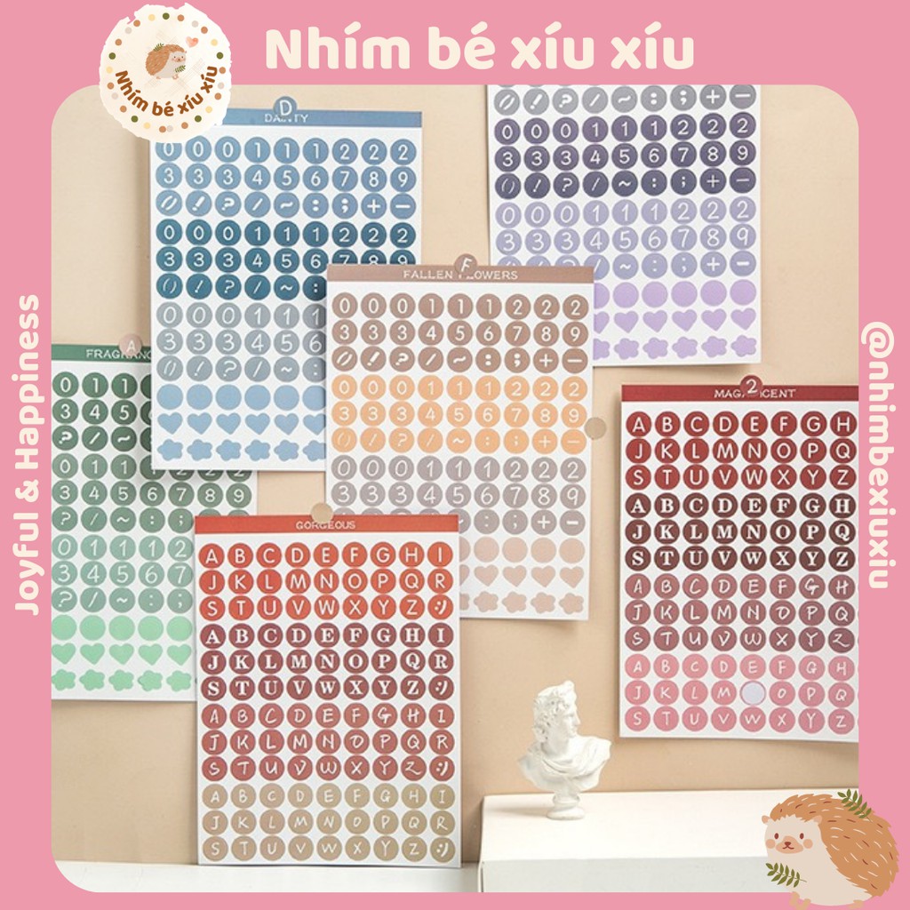Sticker chữ cái - số đếm tone màu morandi trang trí sổ tay nhimbexiuxiu VT88