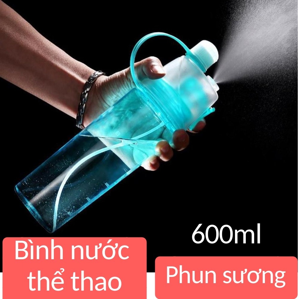 Bình nước thể thao 600ml có vòi xịt phun nước, bình nước thể thao phun sương 2 trong 1, hàng khuyến mãi giá rẻ vô địch