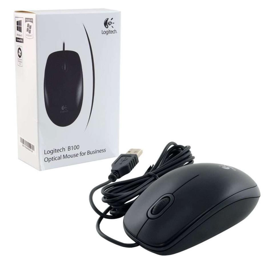 Chuột có dây Logitech B100 - Dây dài 1m8, thiết kế ôm tay, thuận cả 2 tay - Bảo hành 3 năm