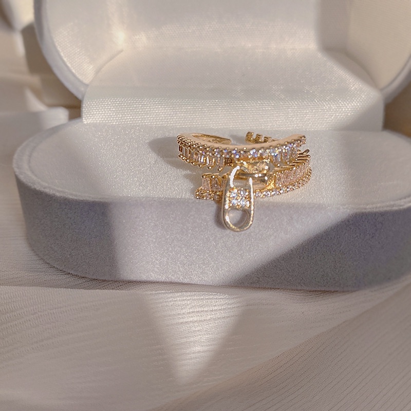 Nhẫn Hai Lớp Đính Đá Zircon Phong Cách Hàn Quốc Cá Tính Dành Cho Nữ