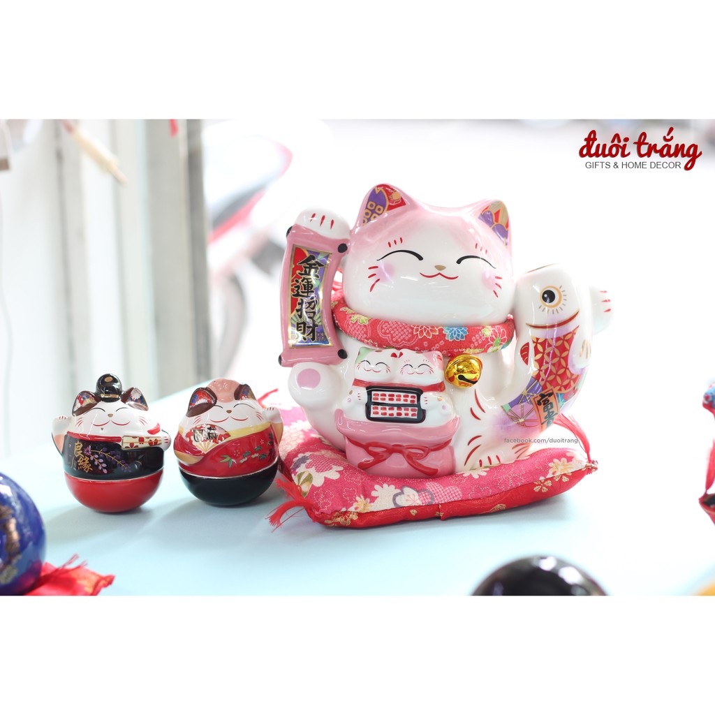Mèo Jinshi Hồng Cá chép sứ "Kim Vận Chiêu Tài" 20cm (có video sản phẩm) | BigBuy360 - bigbuy360.vn