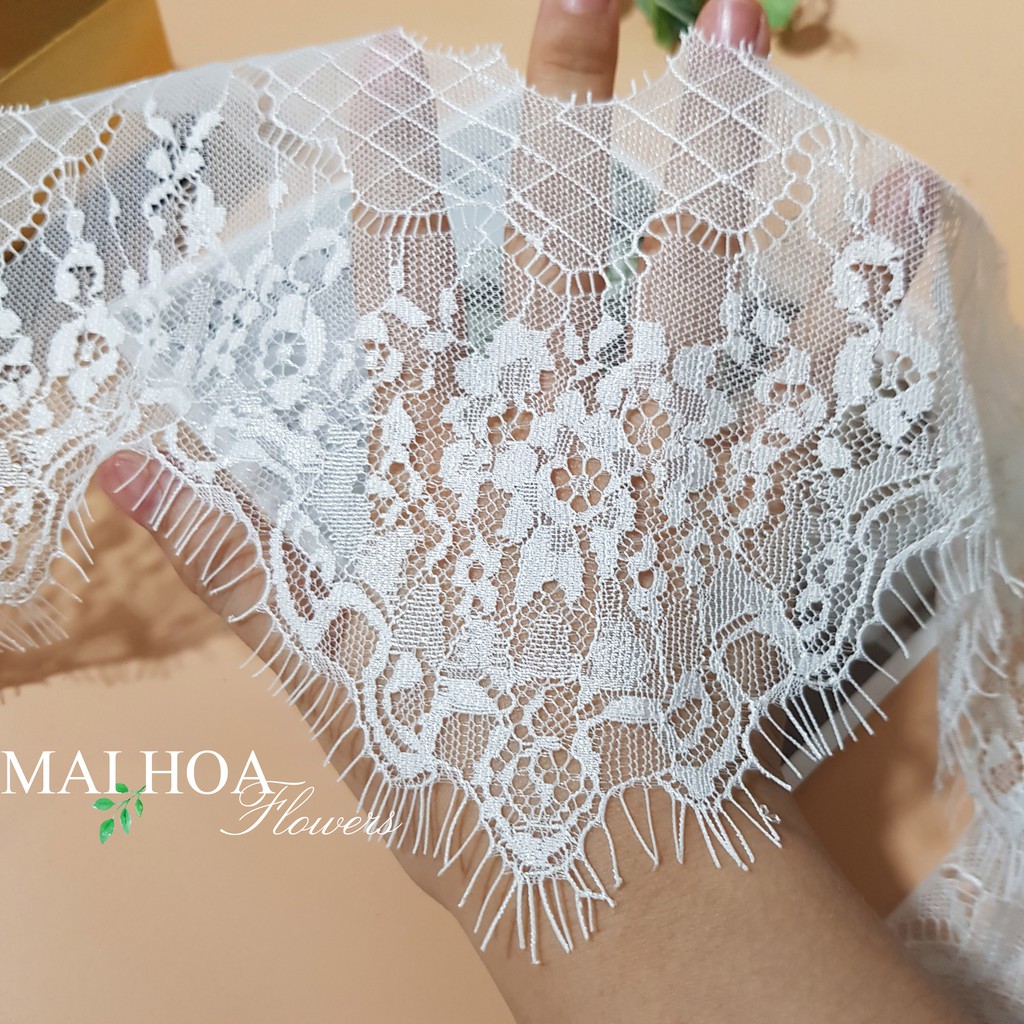 Dây vải ren lưới trắng LMI3Tdài 3 mét rộng ngang 12cm loại đẹp dùng may đồ và trang trí decor Maihoaflower