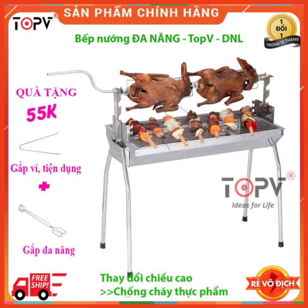 Bếp nướng than hoa ngoài trời 2 in 1 TopV DNL, lò nướng than hoa không khói, nướng thịt, nướng gà vịt