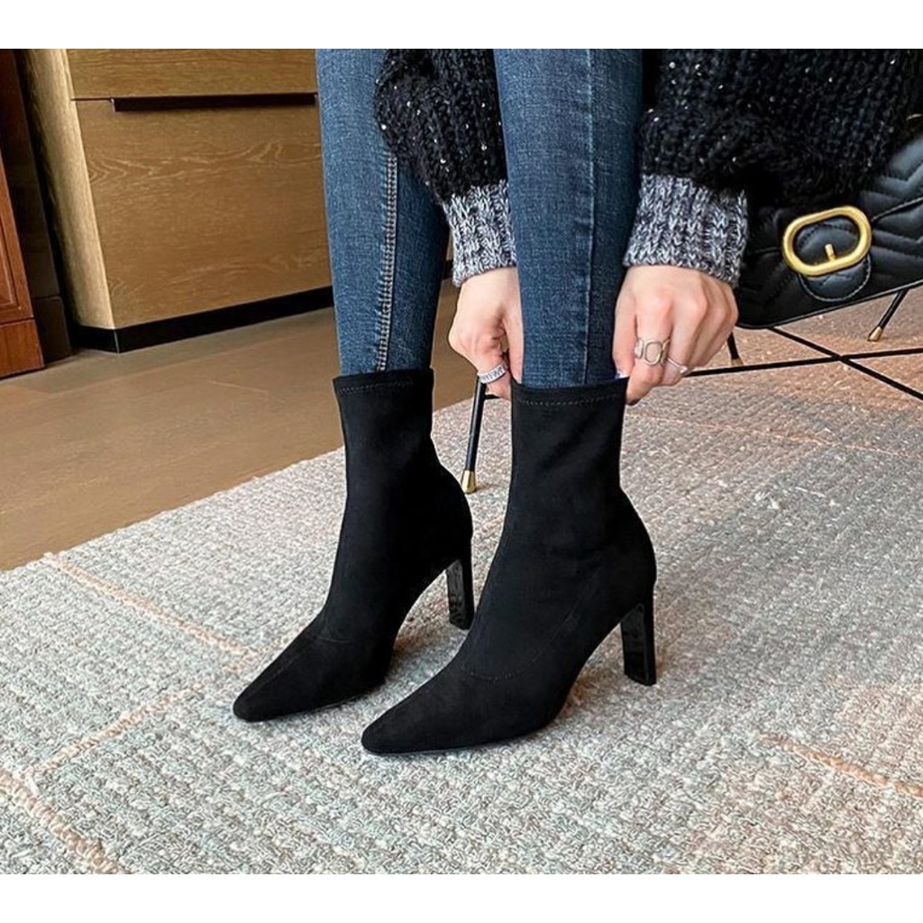 BOOTS DA LỘN GÓT NHỌN, DÁNG CỔ NGẮN