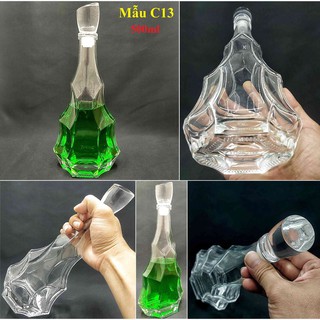 Vỏ chai thủy tinh đựng rượu 500ml cao cấp kiểu Cây Thông nắp thủy tinh – chai rượu thủy tinh trong suốt