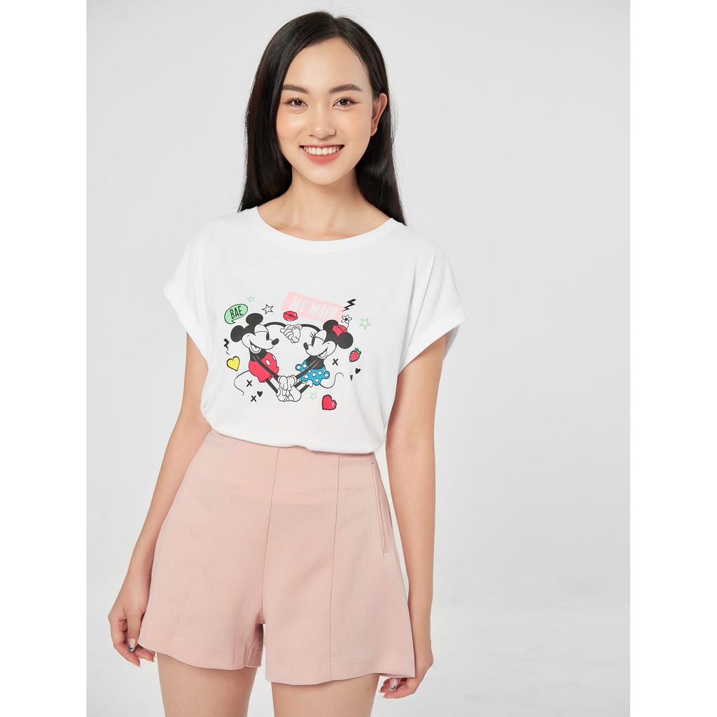 Áo phông cotton nữ tay chờm, in hình Mickey CANIFA 6TS20S012