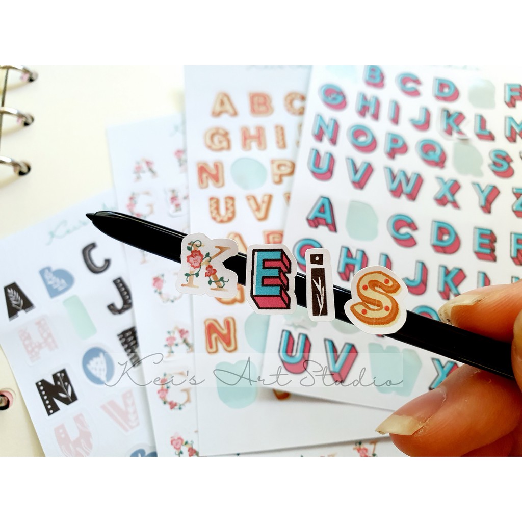 Sticker bảng chữ cái nhiểu kiểu chất liệu giấy mỏng nhám ko chống nước trang trí sổ, ghi chú, tiêu đề