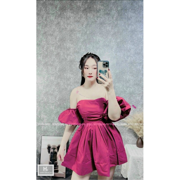 Đầm cúp ngực trễ vai dễ thương cho nữ phong cách tiểu thư