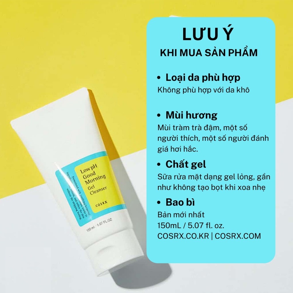 Sữa Rửa Mặt Cosrx Gel Dịu Nhẹ Good Morning Low PH Cleanser 150ml