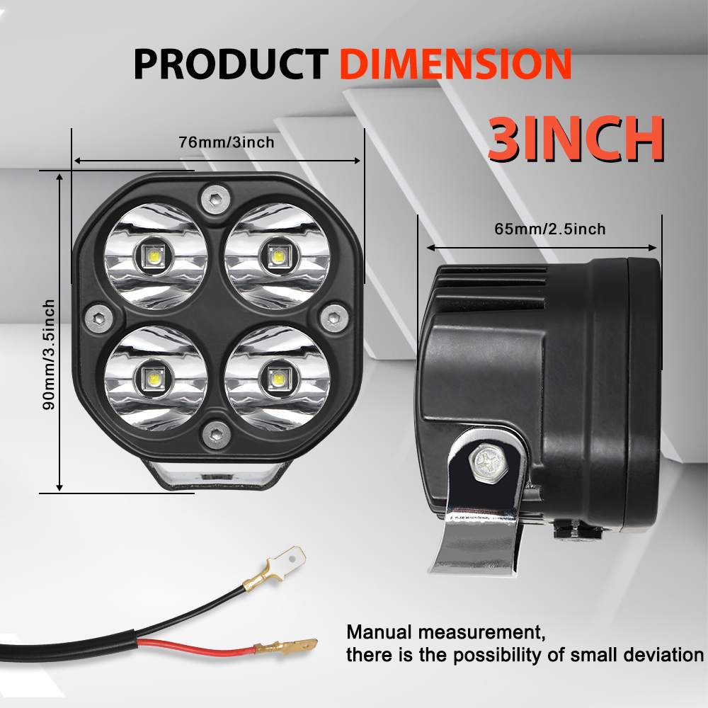 1 Cặp Đèn Pha Vuông Ánh Sáng Vàng 12v 24v 3 Inch 40w Chất Lượng Cao Cho Xe Máy