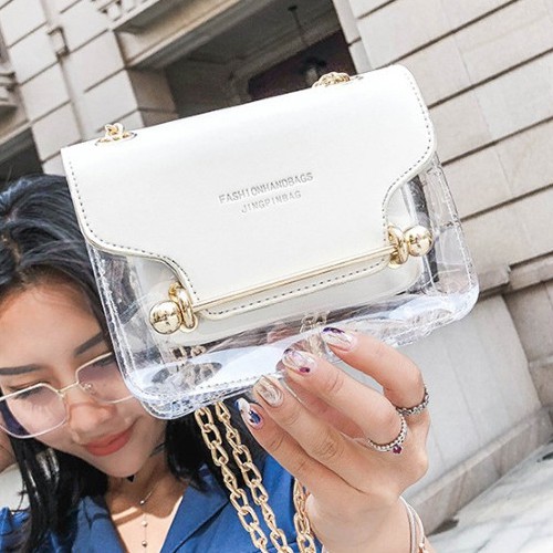 Túi Xách Nữ Đeo Chéo Mini Kẹp Nách Siêu Đẹp 2 Màu Trắng Hồng Trong Suốt Kèm Ví Nhỏ Bên Trong Siêu Đẹp