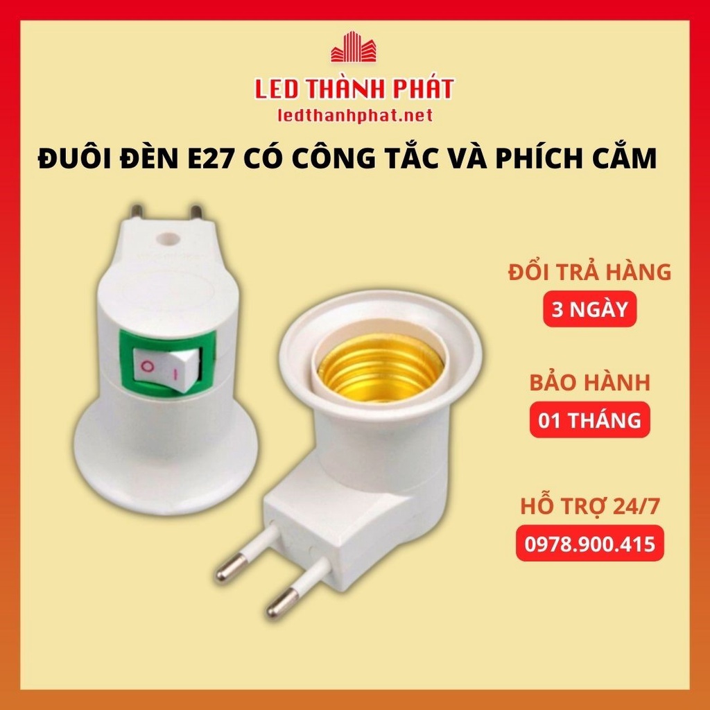 Đui đèn E27 có công tắc và phích cắm trực tiếp vào ổ, chui đèn loại vặn xoáy gắn tường, chuôi đèn xoay đui bóng đèn E27
