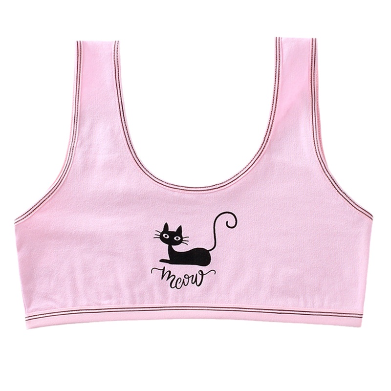 Brroa Áo Ngực Cotton Hai Lớp Không Đệm In Họa Tiết Mèo Đen Dễ Thương Cho Nữ