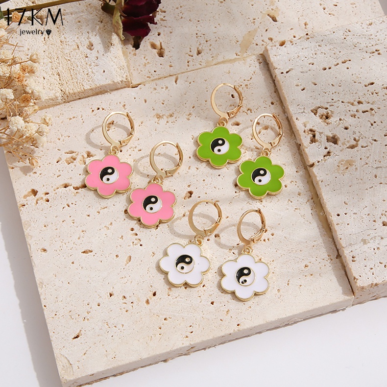 Hoa tai 17KM móc tròn hình trái tim phối màu sắc thời trang