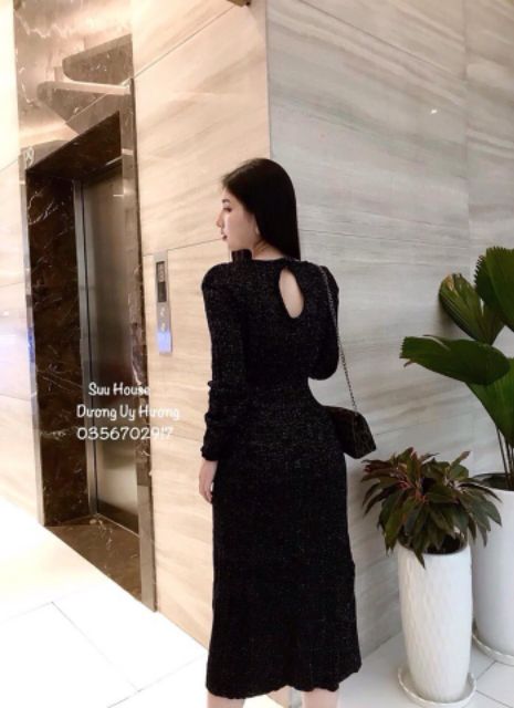 Đầm suông tay dài khoét lưng sang chảnh