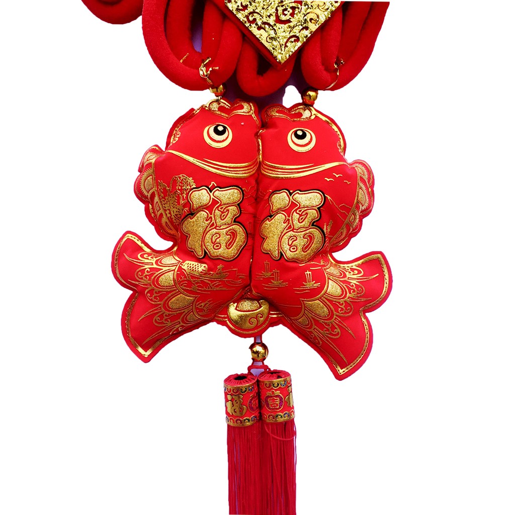 Khánh vuông nhung chữ Phúc đôi cá chép trang trí Tết dài 90cm, 110cm, 130cm