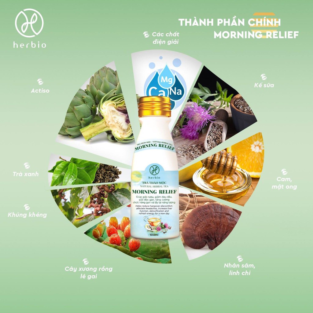 [LỐC 6 CHAI] Trà Giải Rượu Thảo Mộc Herbio Morning Relief - GIẢI RƯỢU, GIẢI ĐỘC GAN, LẤY LẠI NĂNG NƯỢNG