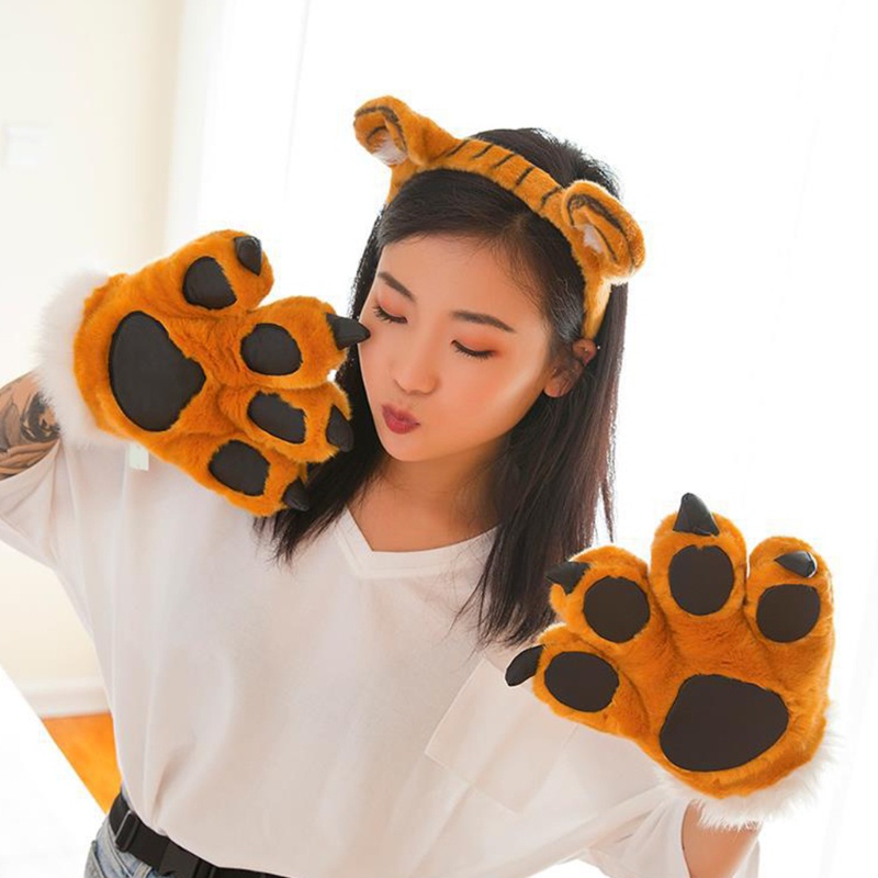 Bộ Đôi Găng Tay Bông Hình Móng Vuốt Hổ 3D Dễ Thương Cho Bé