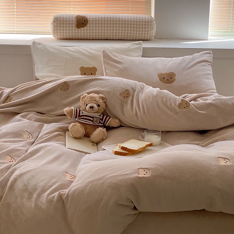 Bộ Chăn Ga Gối Gấu Nỉ Nhung Hàn Quốc Baby Dreams