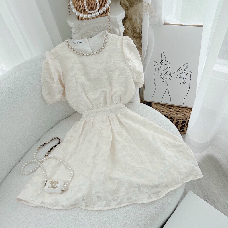 Đầm Hở Lưng Xoè Ngắn JARI-CLOTHES Cổ Hạt Xinh Nơ Dễ Thương Tay Ngắn