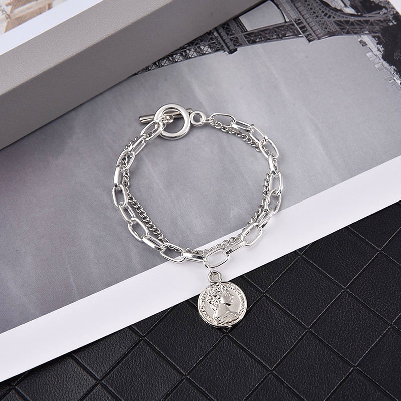 Vòng đeo tay hai lớp mặt đồng xu phong cách cổ điển thời trang dành cho nam và nữ