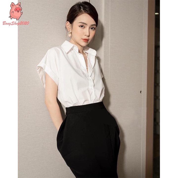 Áo sơ mi Only công sở dáng suông cộc tay gấp che khuyết điểm bongshop2020 OC04