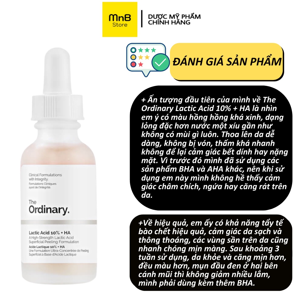 Serum The Ordinary Lactic Acid 10% + HA 2% tinh chất sáng da mờ thâm 30ml