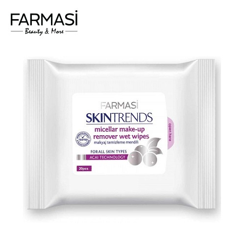 Khăn Ướt Tẩy Trang Micellar - Farmasi SkinTrends Micellar Make Up Remover Wet Wipes 20pcs (1829SKIN02)